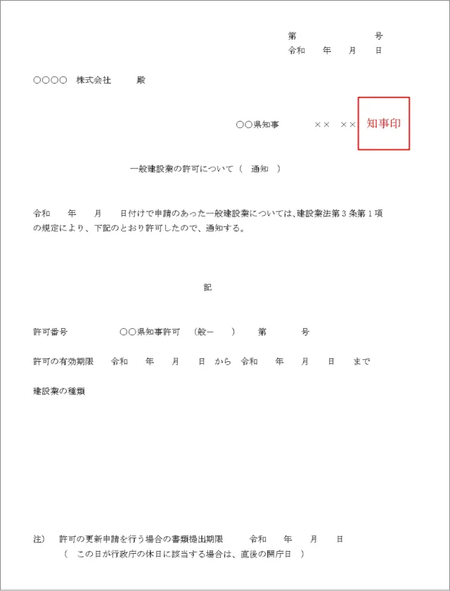 建設業許可通知書