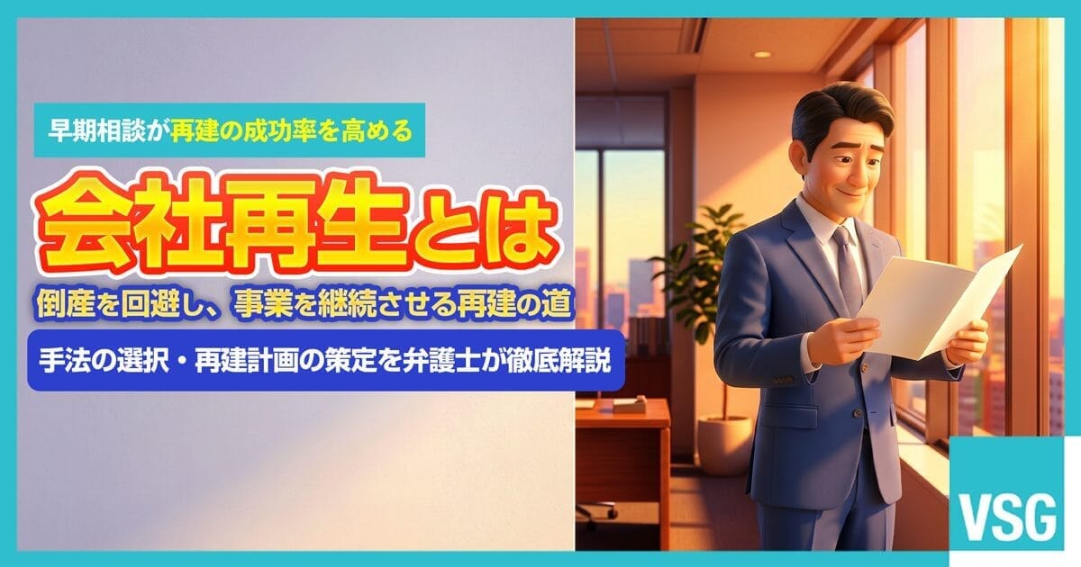 倒産を回避し、再建を目指すために新しい事業計画書を見て前向きになっている経営者のイラスト