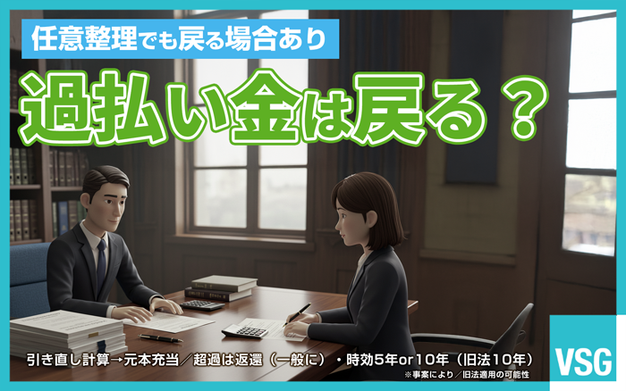 任意整理でも過払い金は戻る？引き直し計算でまず元本に充当し、超過分は返還される場合（一般に）。時効は5年or10年（旧法10年）を解説