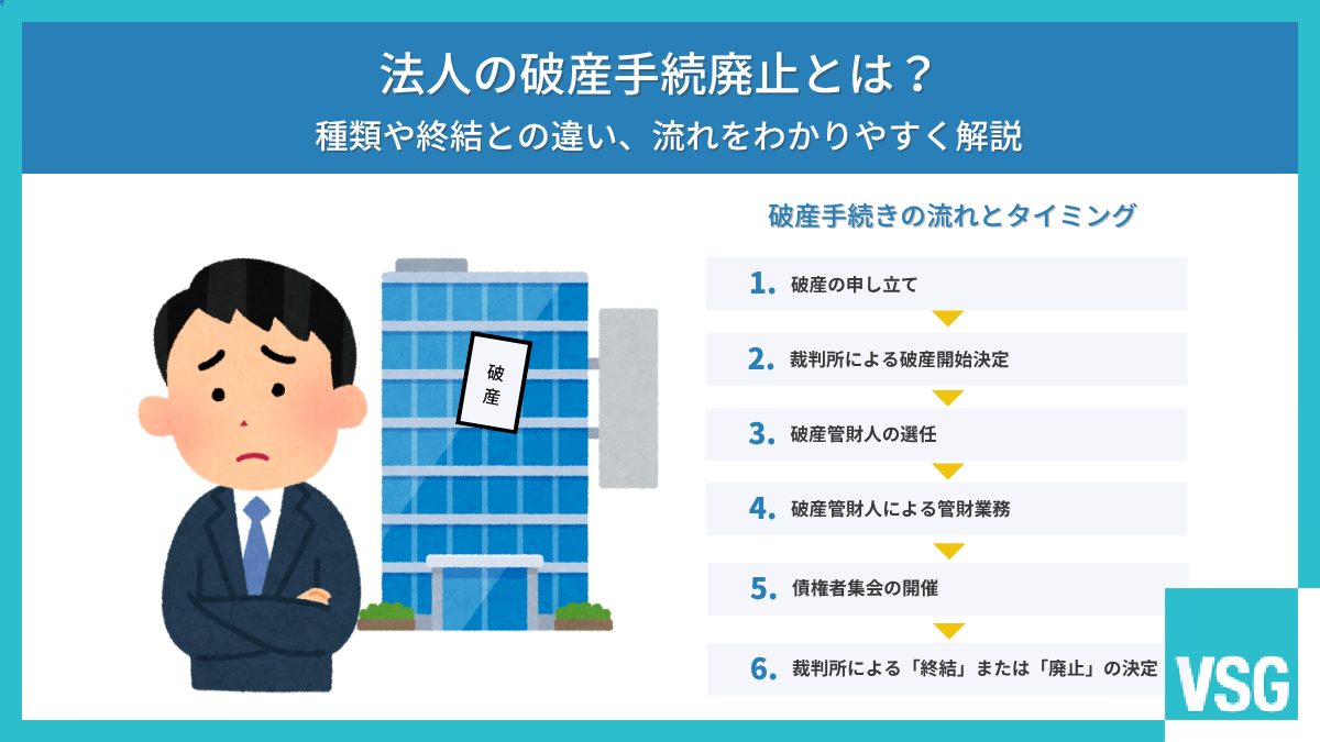 法人の破産手続廃止とは？種類や終結との違い、流れをわかりやすく解説