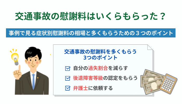 交通事故の慰謝料はいくらもらった 事例で見る症状別慰謝料の相場と多くもらうための３つのポイント