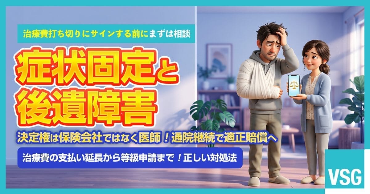 保険会社から症状固定や治療費打ち切りを打診され、弁護士相談を検討している人のイメージ画像