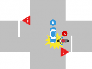一時停止の規制がある二輪車＋直進四輪車の事故｜基本過失割合を解説