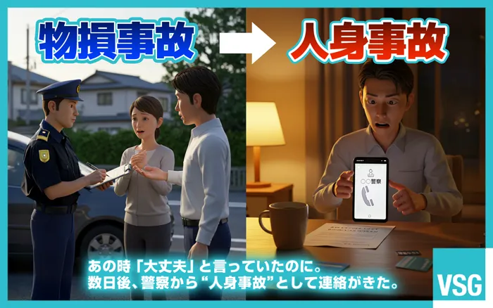 物損事故から人身に変更されたら、違反点数の加算による免停、罰金などの刑事罰が科される恐れがあります。切り替えの拒否は認められないので、被害者の主張が怪しければ早めに弁護士に相談しましょう。