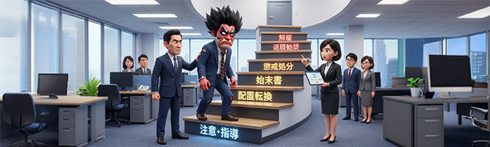 モンスター社員への対応は、段階を踏んで進めることが重要です。最初から解雇を検討すると不当解雇のリスクが高まるため、改善の機会を与えながら、最終的に退職や解雇に至るまでのプロセスを丁寧に進める必要があります。