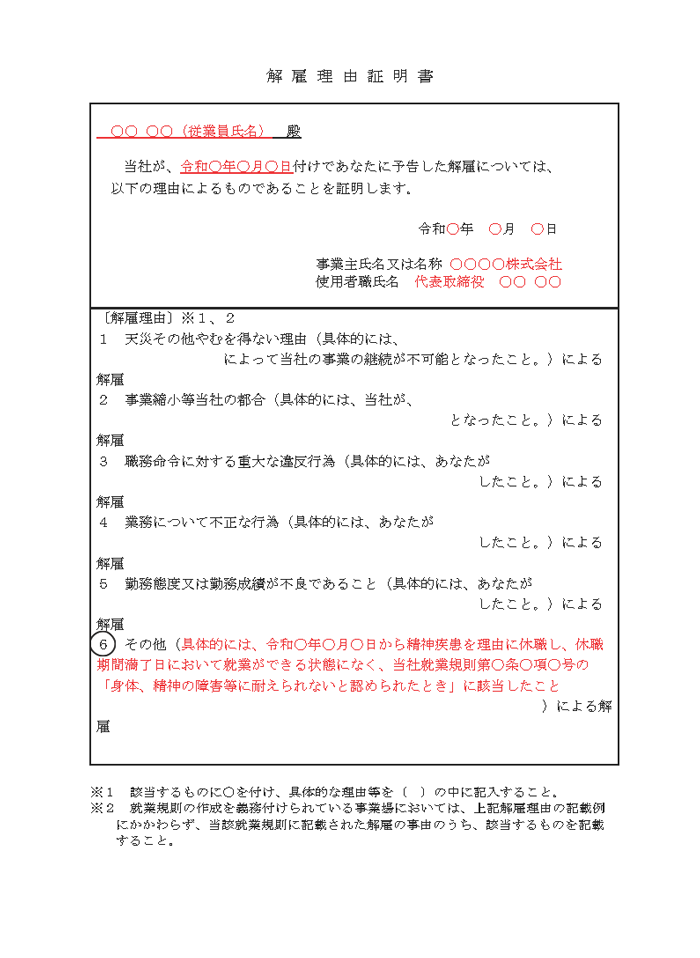 休職期間満了を理由とする解雇では、休職の原因となった傷病名だけを記載するのではなく、休職期間や復職の可否、就業規則上の根拠などを確認したうえで記載することが重要です。