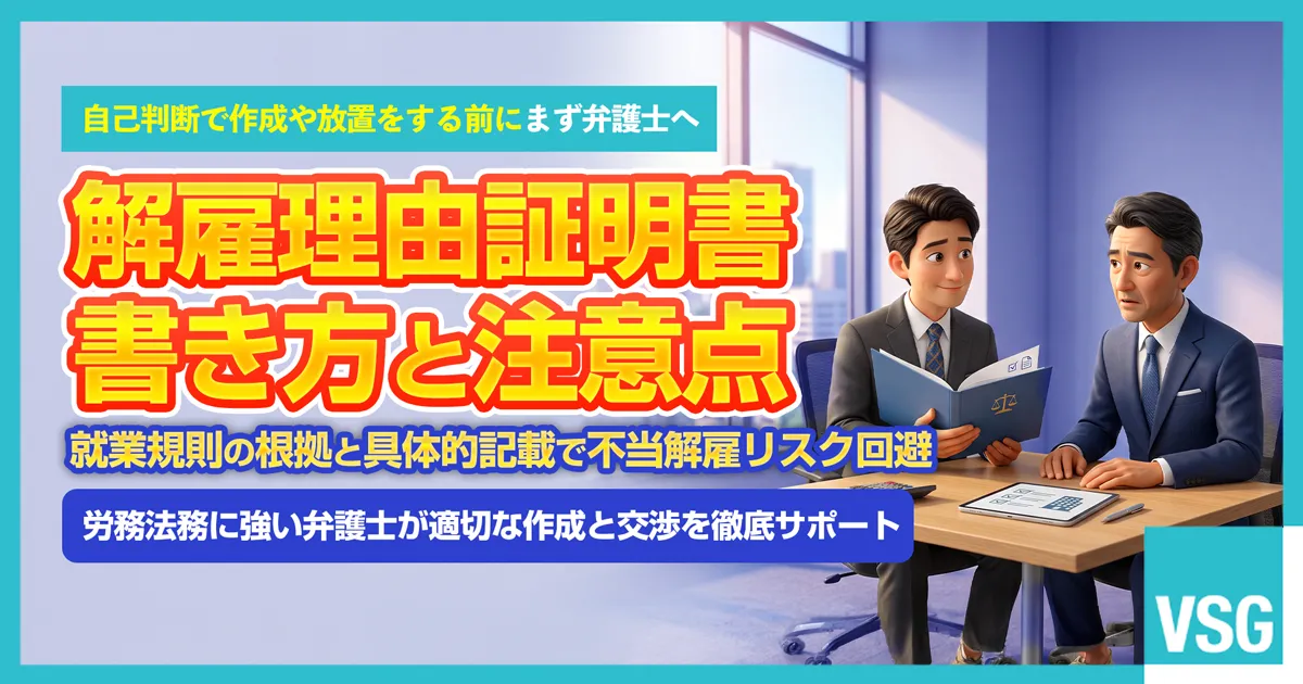 解雇理由証明書の請求を受け記載内容や就業規則との整合性、その後の不当解雇トラブル回避について弁護士へ相談を検討している企業経営者のイメージ画像
