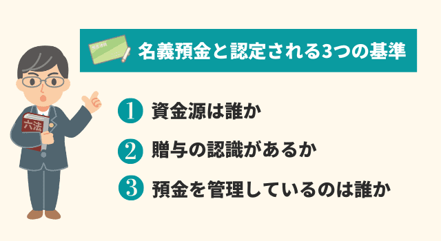 名義預金と認定される3つの基準