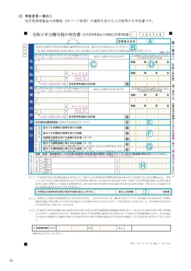 贈与税申告書第一表の二の書き方