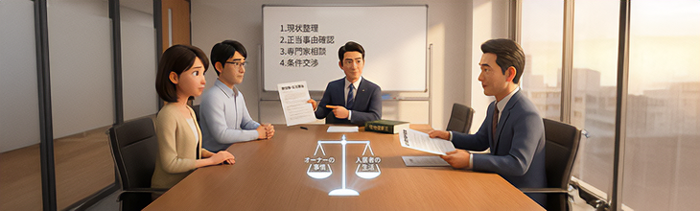 オーナーチェンジ後に退去を求められた場合、交渉の進め方によって結果が大きく違います。立ち退きは入居者の生活に直結するため、早急な判断は避け、まず現状を整理しながら落ち着いて対応することが重要です。