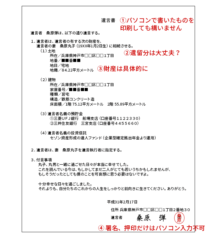 秘密証書遺言の文例