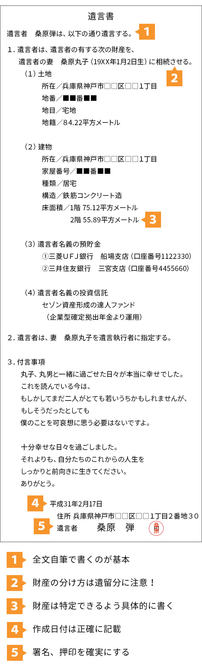 自筆証書遺言の文例と注意点