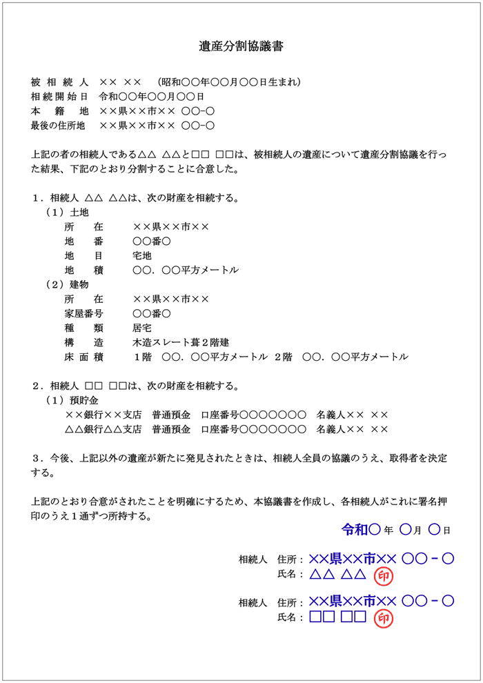 遺産分割協議書のイメージ