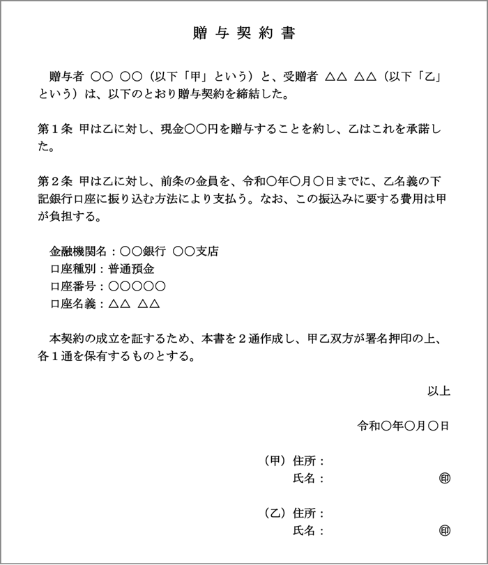 贈与契約書のイメージ