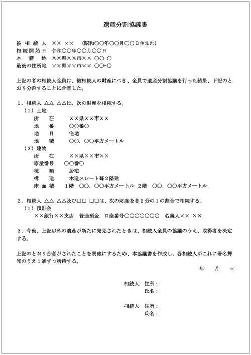 遺産分割協議書のイメージ
