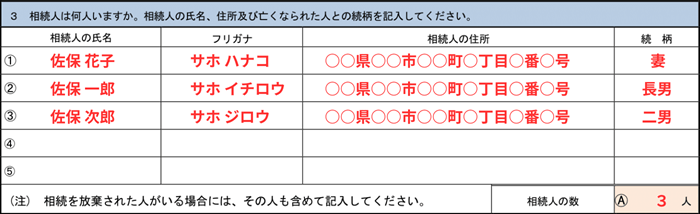相続人情報を記入する欄