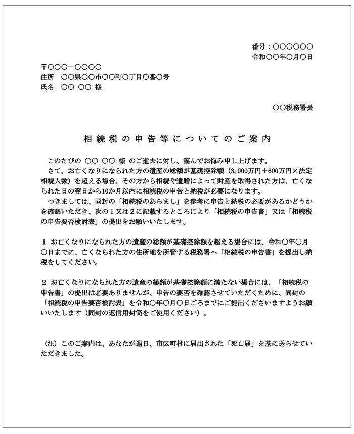 相続税の申告等についてのご案内の書類イメージ