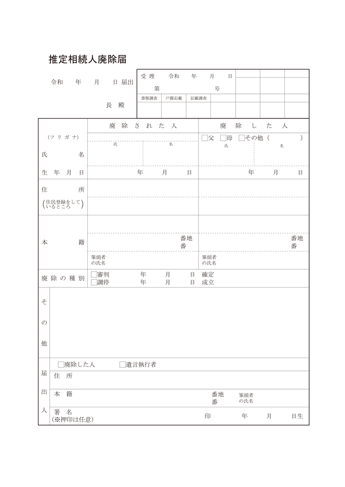 推定相続人廃除届