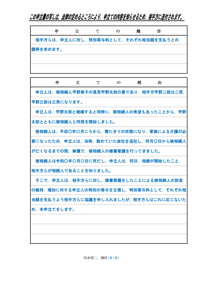「記入例(特別の寄与)」から一部抜粋