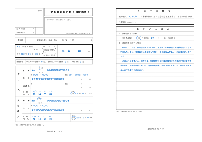 許可申立書の記載例