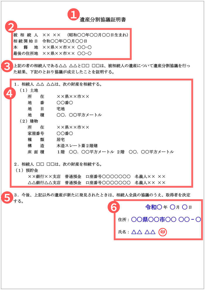 遺産分割協議証明書の書き方