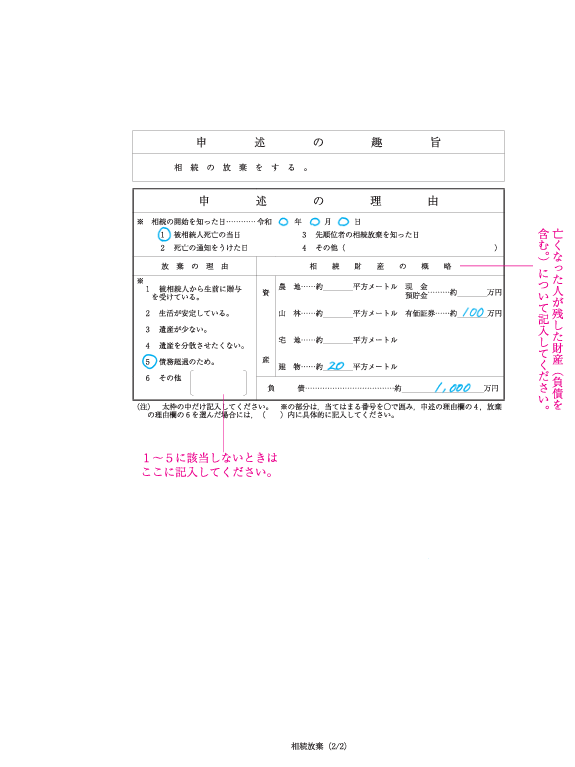 相続放棄申述書の記載例 2