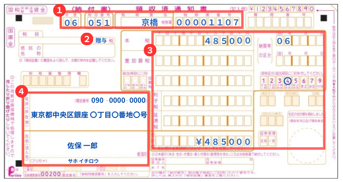 贈与税の納付書の記入例
