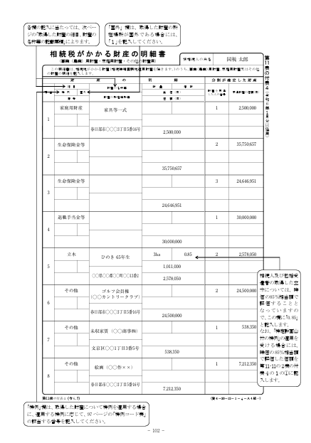 相続税の申告書の記載例