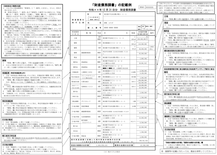 「財産債務調書」の記載例