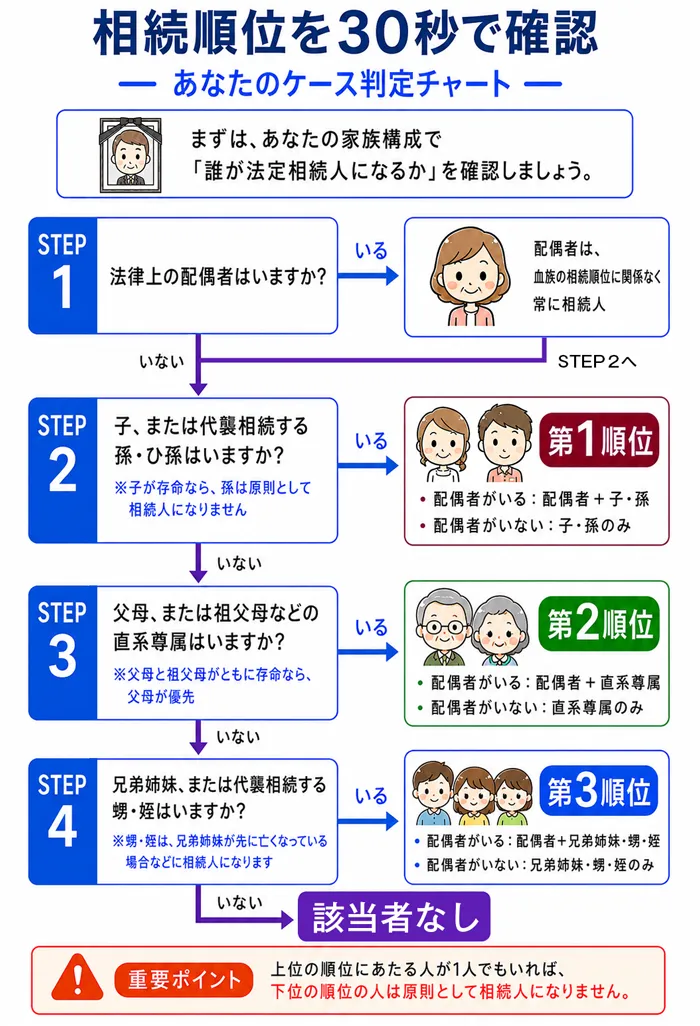 相続順位を30秒で確認｜あなたのケース判定チャート