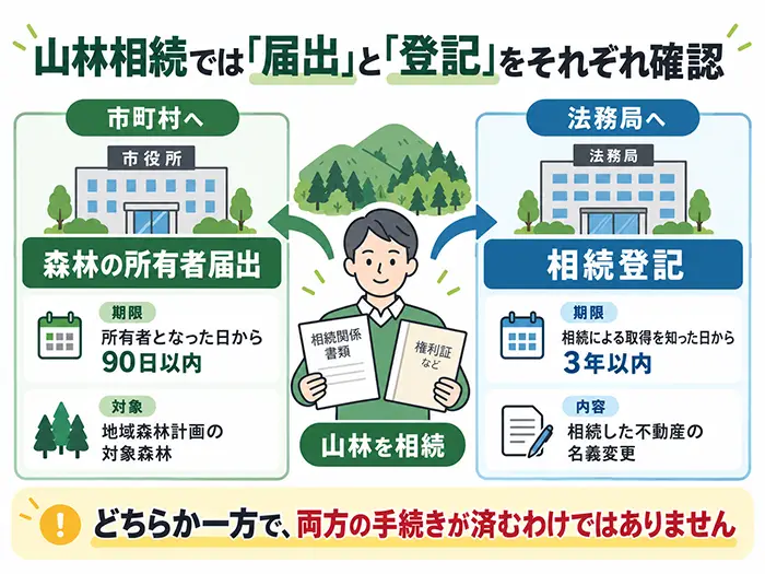 山林相続では「届出」と「登記」をそれぞれ確認
