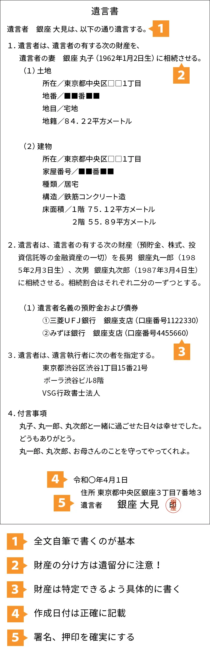 標準的な遺言書の文例・見本