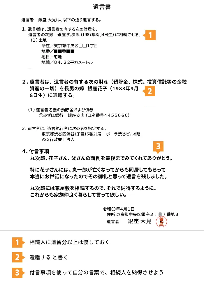 相続人以外の親族・姻族に財産をあげたい場合の文例・見本