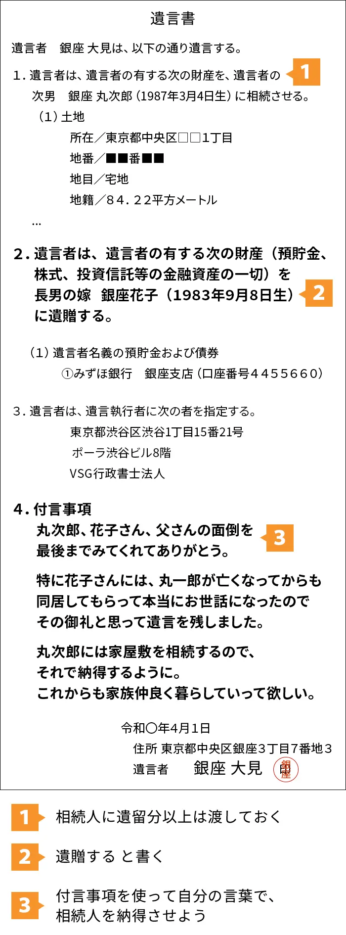 相続人以外の親族・姻族に財産をあげたい場合の文例・見本