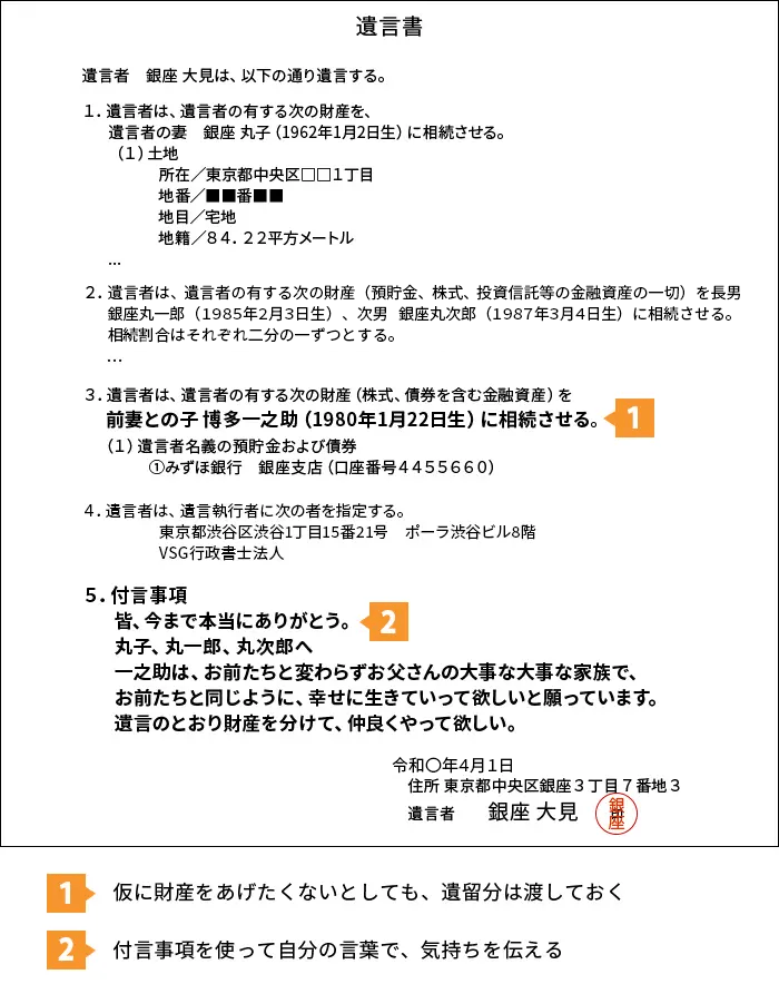 前妻（夫）との間に子どもがいる場合の文例・見本