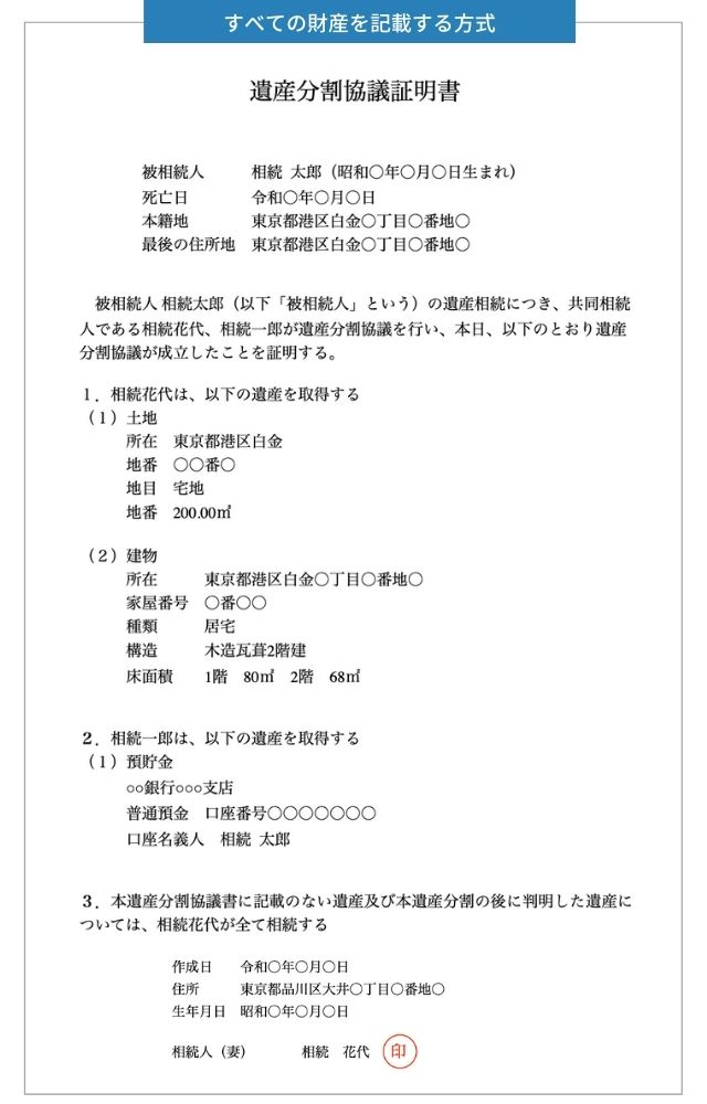 遺産分割協議証明書_すべての財産を記載する方式