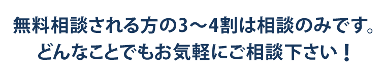 無料相談される方の3～4割は相談のみです。どんなことでもお気軽にご相談下さい！