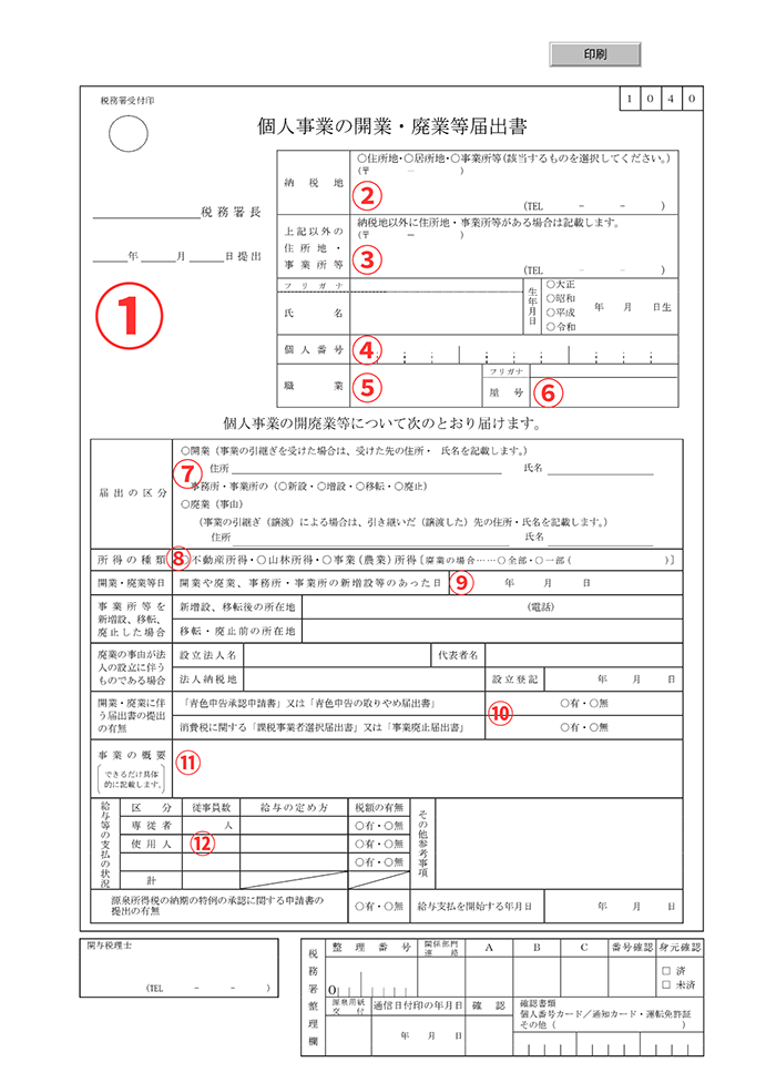 開業届の各項目の書き方（記入例つき）<img decoding=