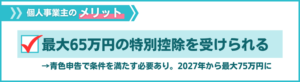 その2:青色申告で最大65万円の特別控除を受けられる