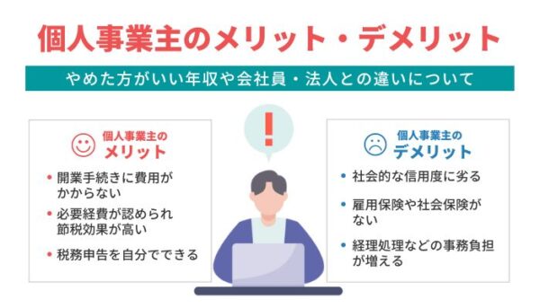 個人事業主のメリット・デメリット｜やめた方がいい年収や会社員・法人との違いについて