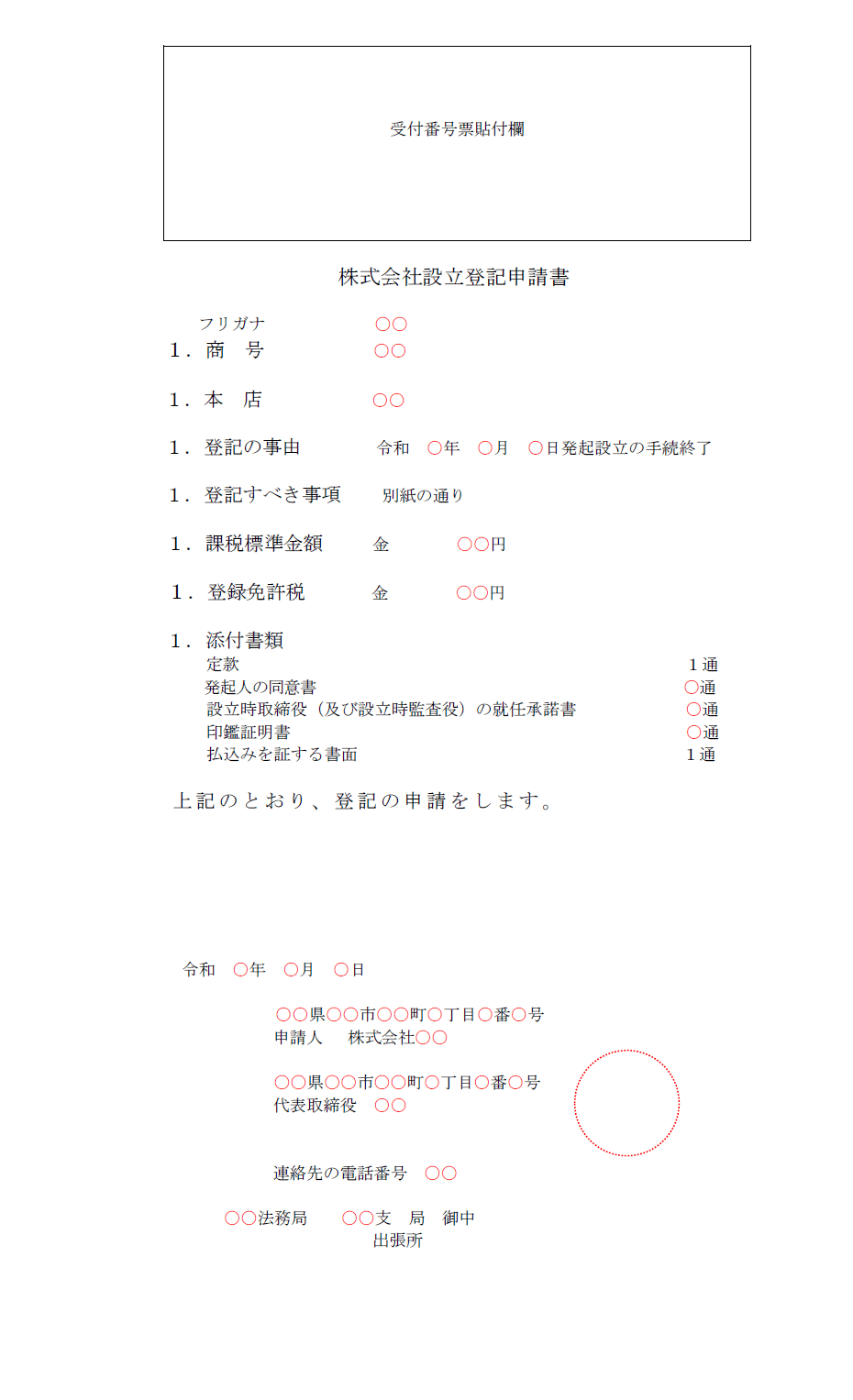 株式会社設立登記申請書の書き方例